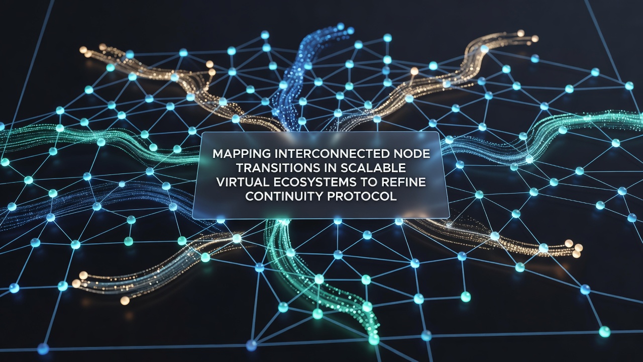 Visualization of node transition heatmaps overlaid on a scalable virtual ecosystem architecture during continuity protocol testing
